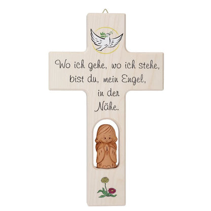 Kinderkreuz mit Tonengel Ahornholz